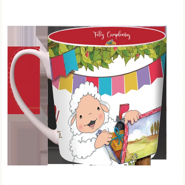 Taza Ovejitas Feliz Cumpleaños Rojo Interno OVT-14
