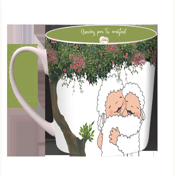 Taza Ovejitas Gracias Por Tu Amistad Interior Verde Oliva OVT-15